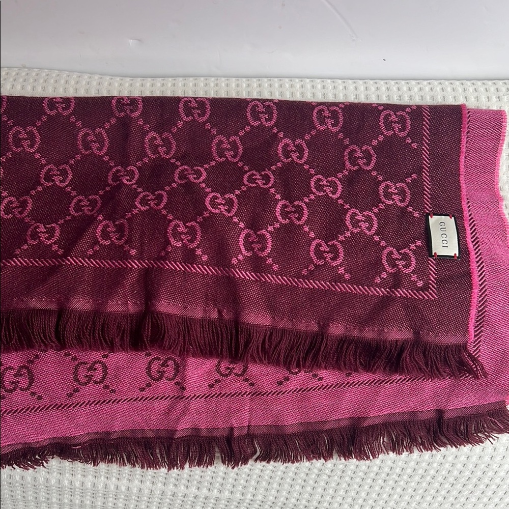 Gucci Pink and Burgundy Scarf with Fringed Edges